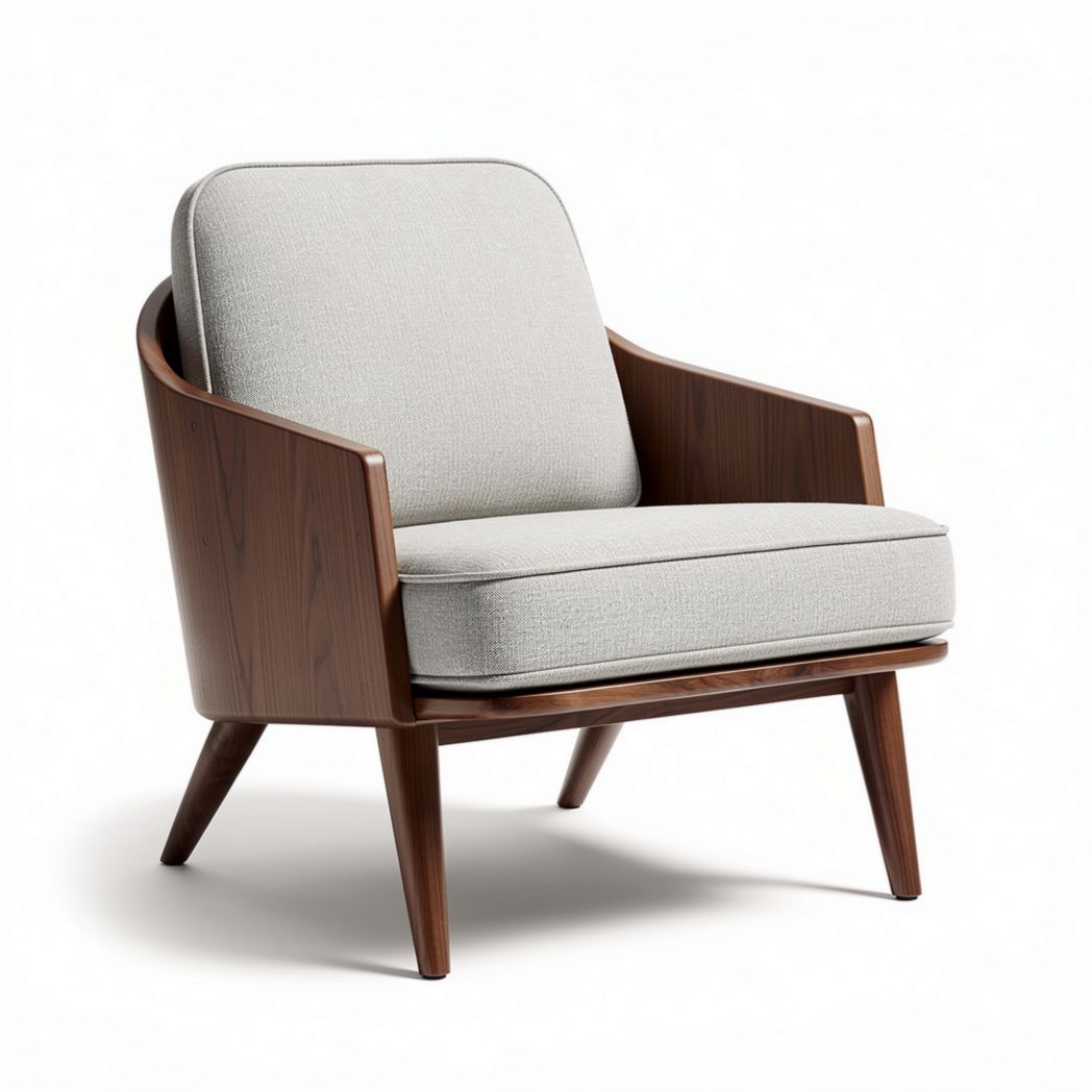 Fauteuil en bois de noyer avec rembourrage en tissu gris clair 70 x 80 x 85cm