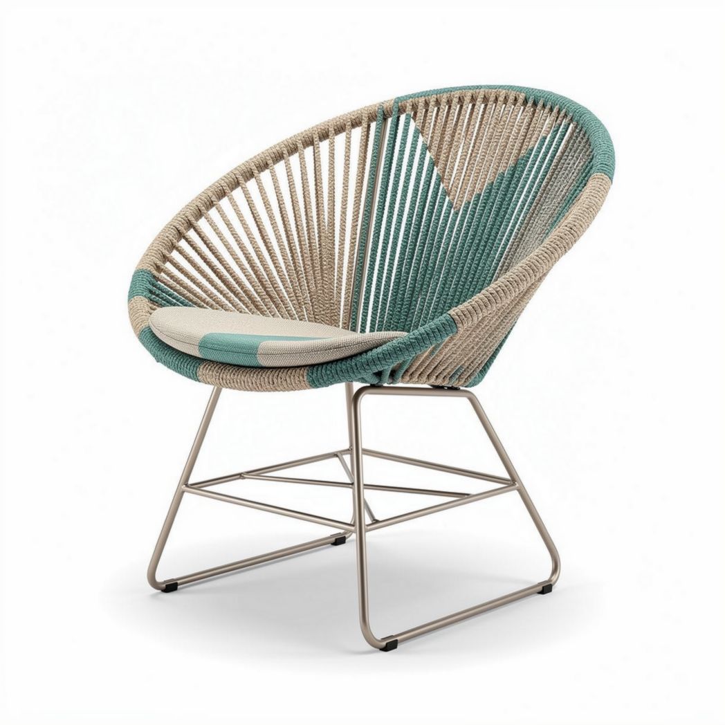 Chaise en rotin tressé couleur beige et turquoise pour extérieur 70 x 70 x 80cm