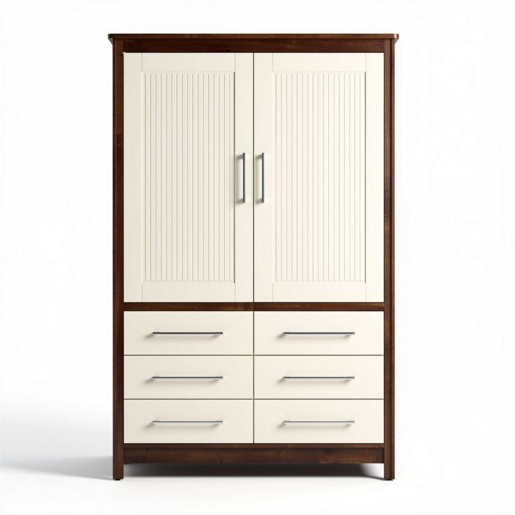 Armoire en bois avec portes coulissantes couleur crème et tiroirs gris 80 x 40 x 180cm