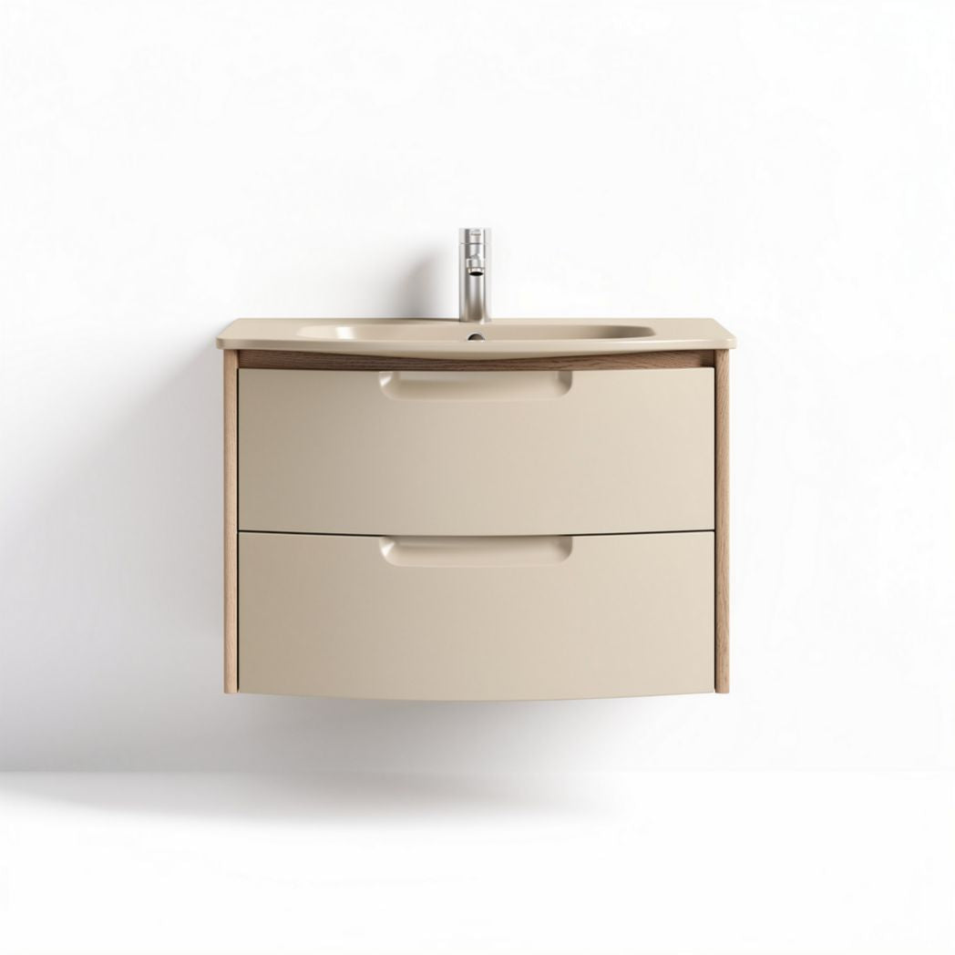 Meuble de salle de bain suspendu en bois beige avec lavabo 60 x 40 x 20cm