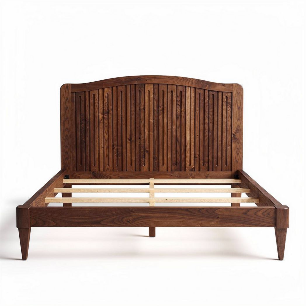 Lit en bois avec tête de lit cintrée dimensions 200 x 160 x 100cm finition marron