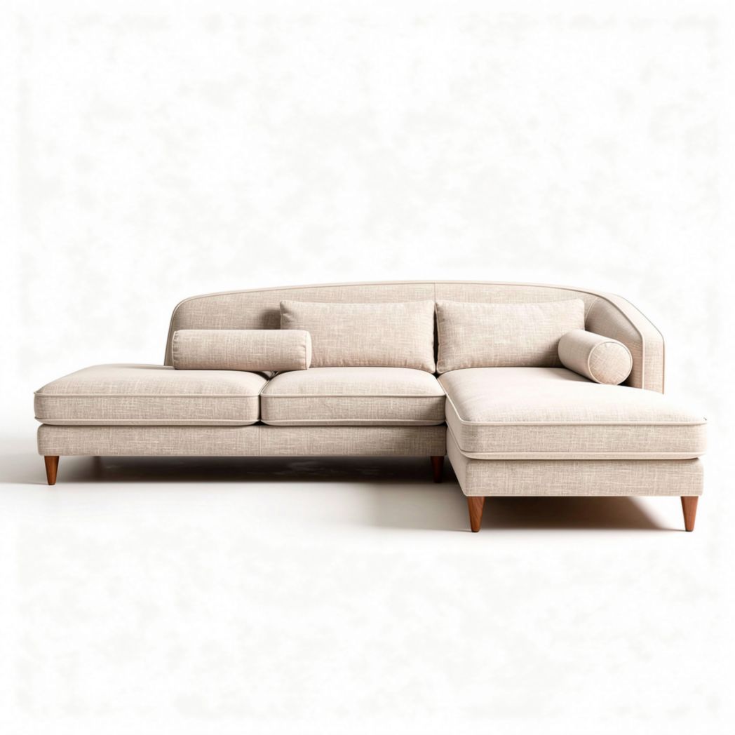 Canapé d'angle en tissu beige 200 x 90 x 80cm avec coussins intégrés