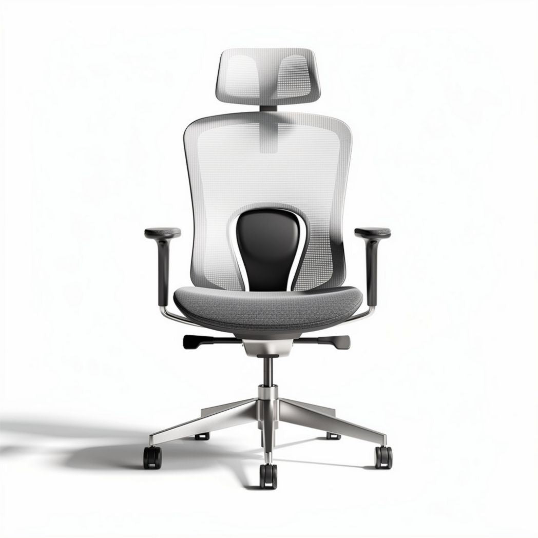 Chaise de bureau ergonomique en maille grise avec accoudoirs réglables 45 x 65 x 120cm