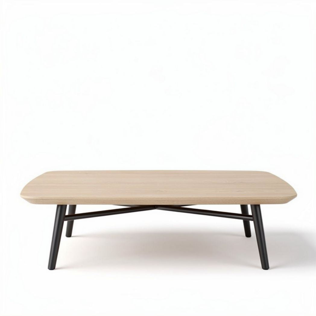 Table basse en bois clair avec pieds en métal noir 120 x 60 x 40cm