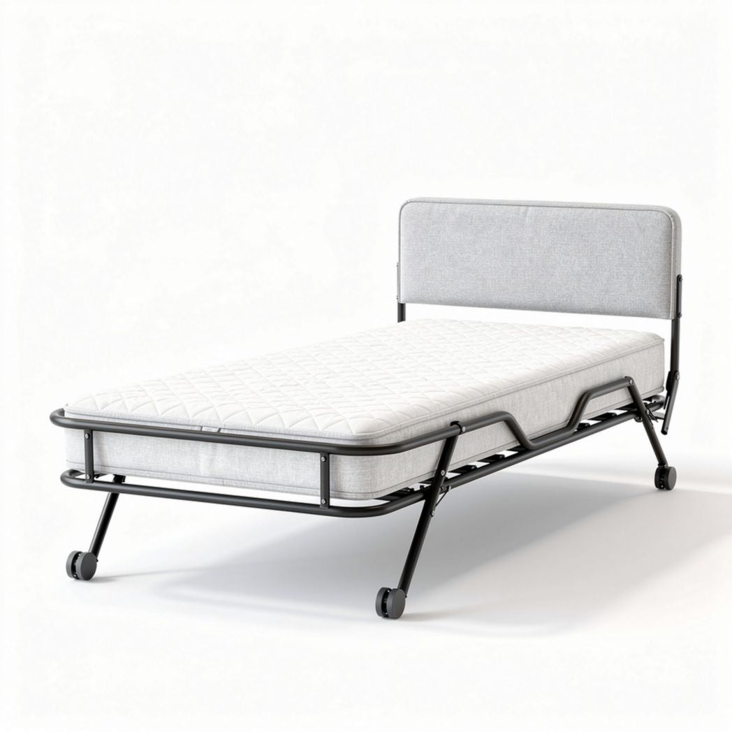 Lit d'appoint pliant avec matelas en mousse 190 x 80 x 40cm couleur gris